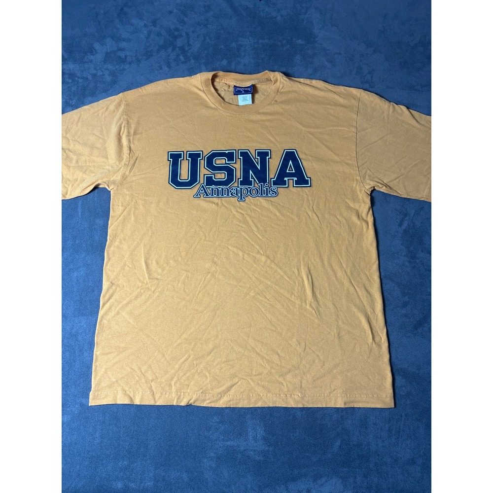 USNA Annapolis T-Shirt Mens XL Gold Navy Blue Cotton Short Sleeve Tee